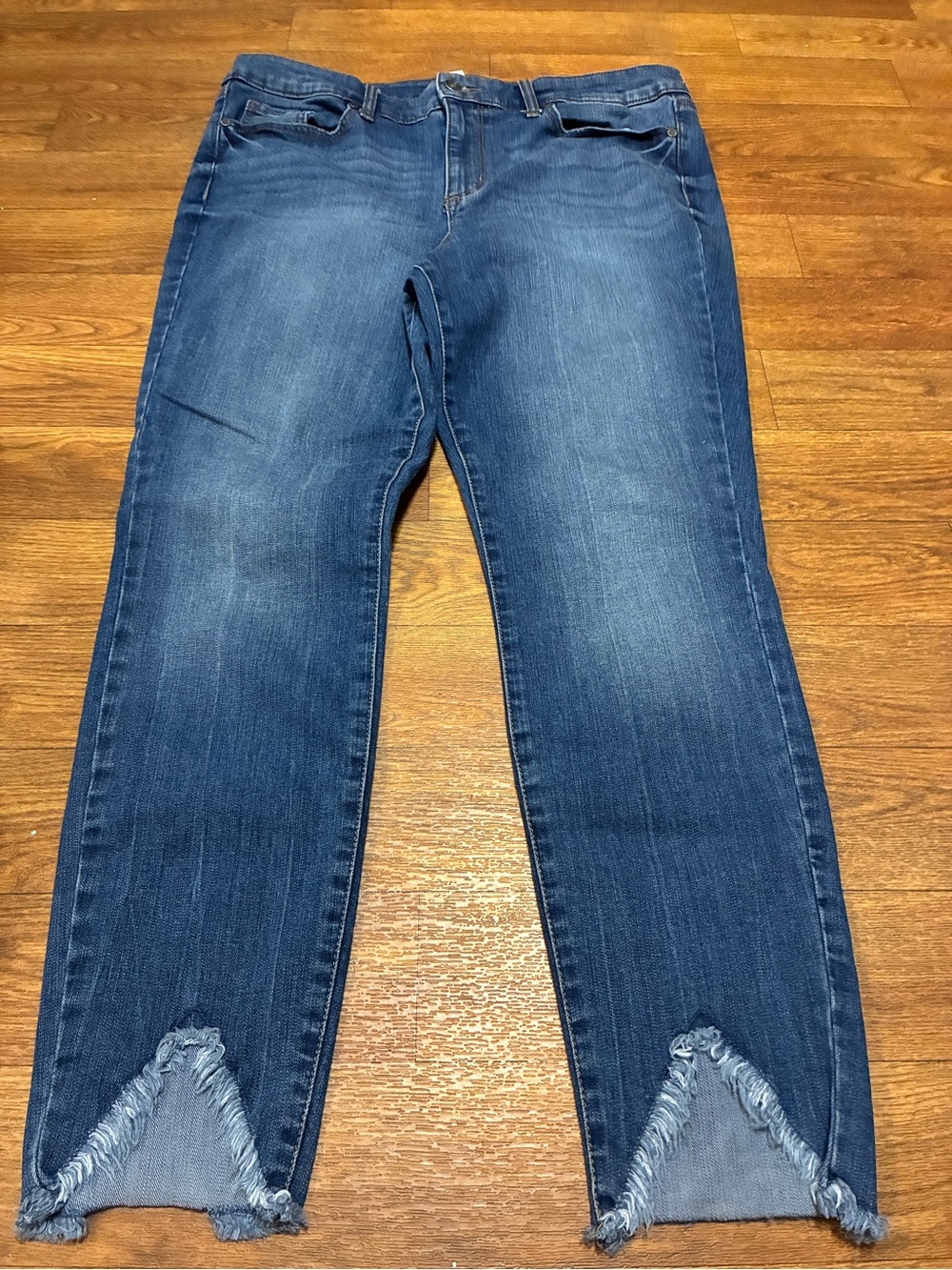 Women's Sofia Vergara Denim Jeans with Distressed Triangle Hem - Blue Size 14